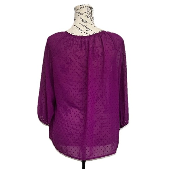New York & Company Sheer Purple Peasant Blouse with Tie Neck Size M - Picture 4 of 11